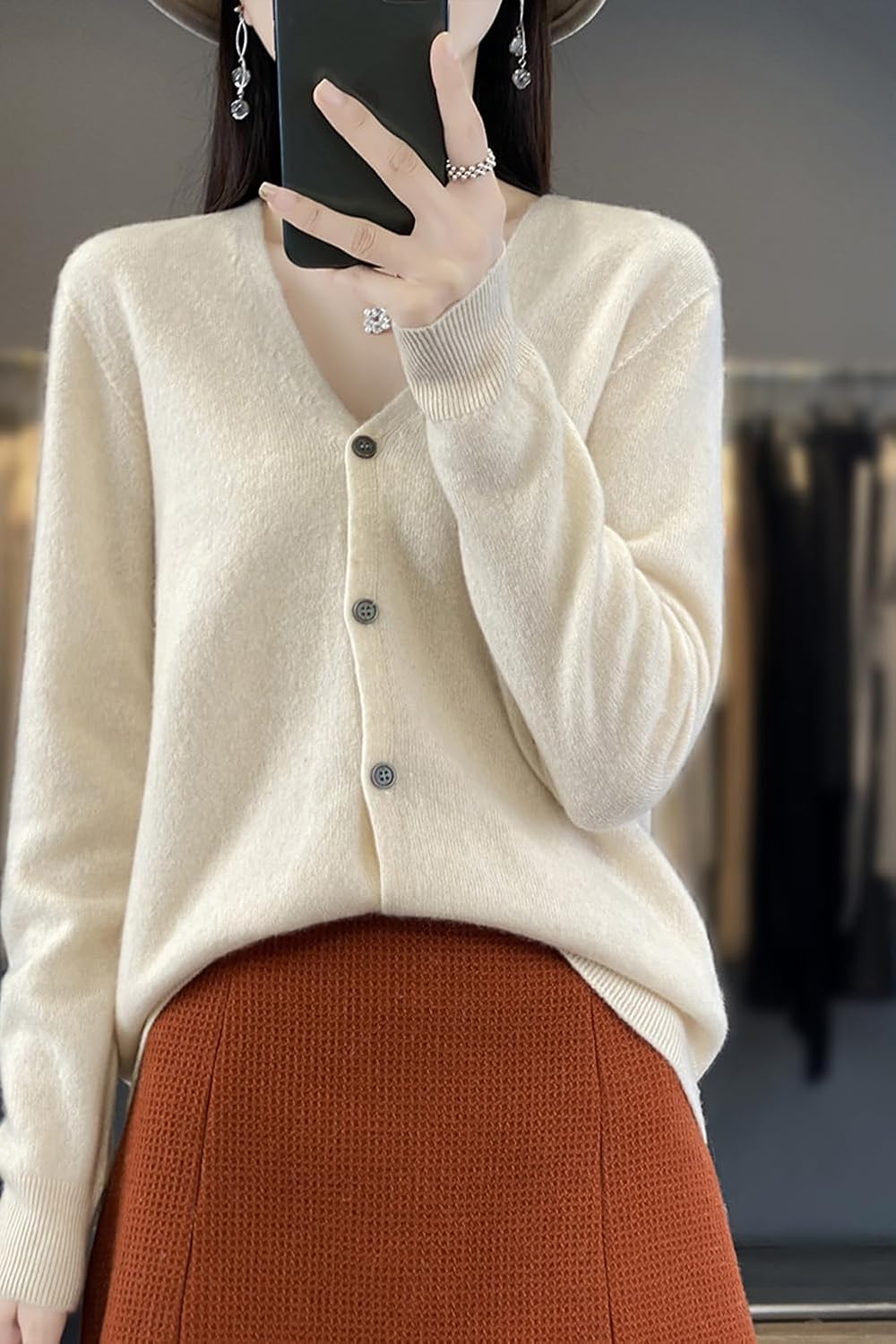 100% Merino Wool Sweaters Women's Fall Winter Female Cardigan V-Neck Sexy Knitted Long Sleeves New Simple(015) - Image 2