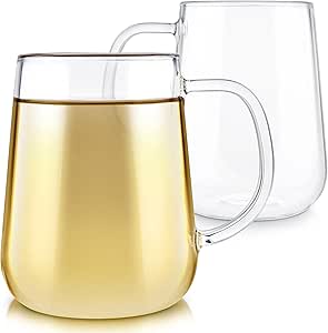 Teabloom Set of 2 Premium Borosilicate Glass Mugs - 12 oz / 350 ml