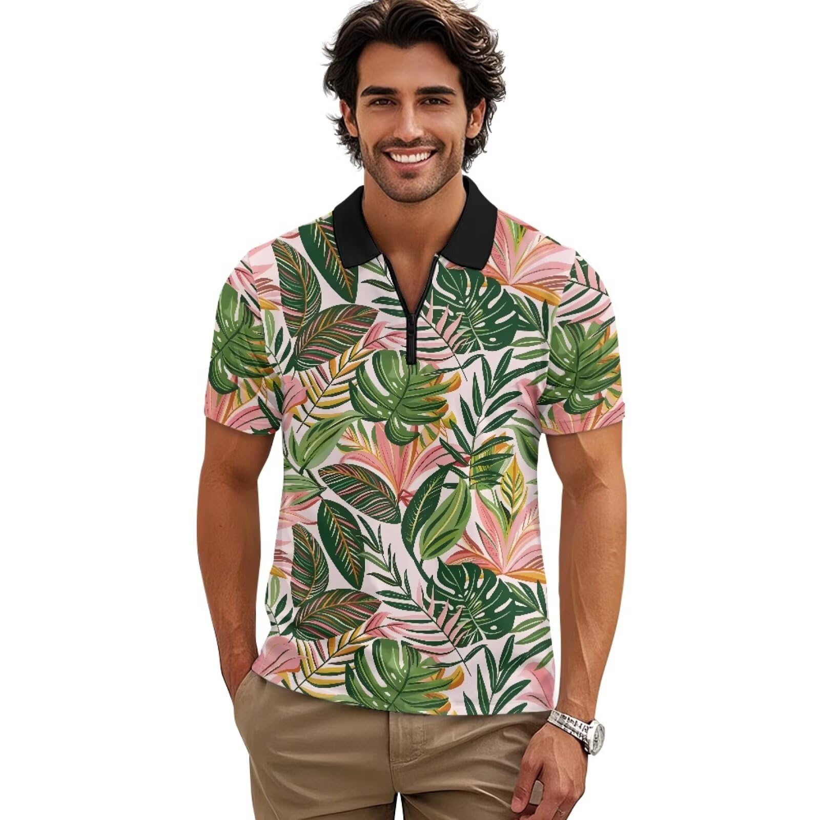 Herren-Poloshirt, Grafik, Golf-Shirt, lässiges T-Shirt, athletisches Oberteil, Reißverschluss, für Strand, Workout, Business