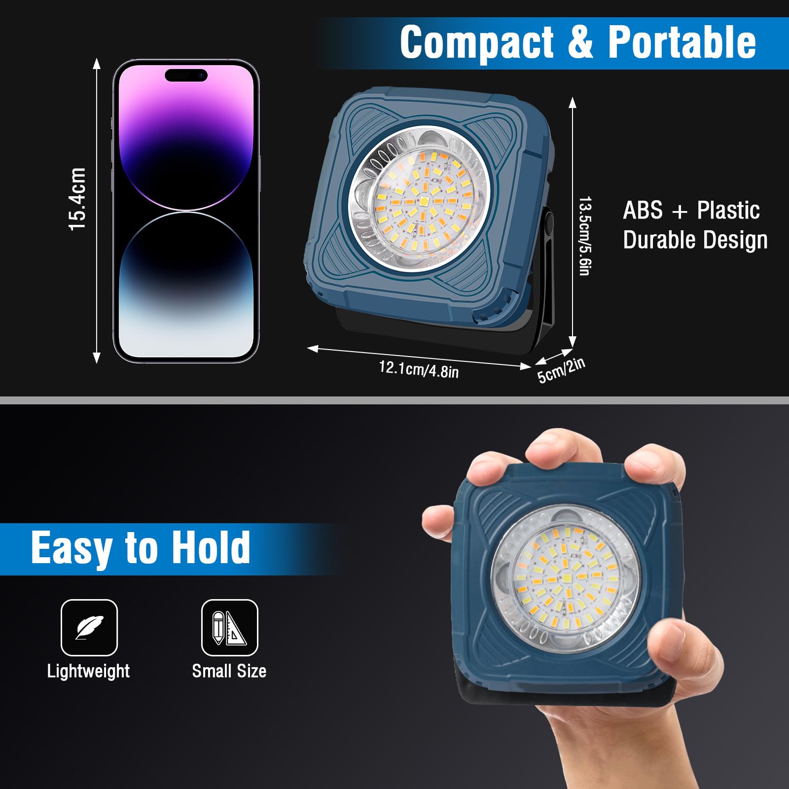 Lámpara de Trabajo LED Recargable, 4 Modos, Alta Luminosidad | Ajustable y giratoria, magnética, indicador de batería, 3600 mAh, apta para talleres, obras y situaciones de emergencia