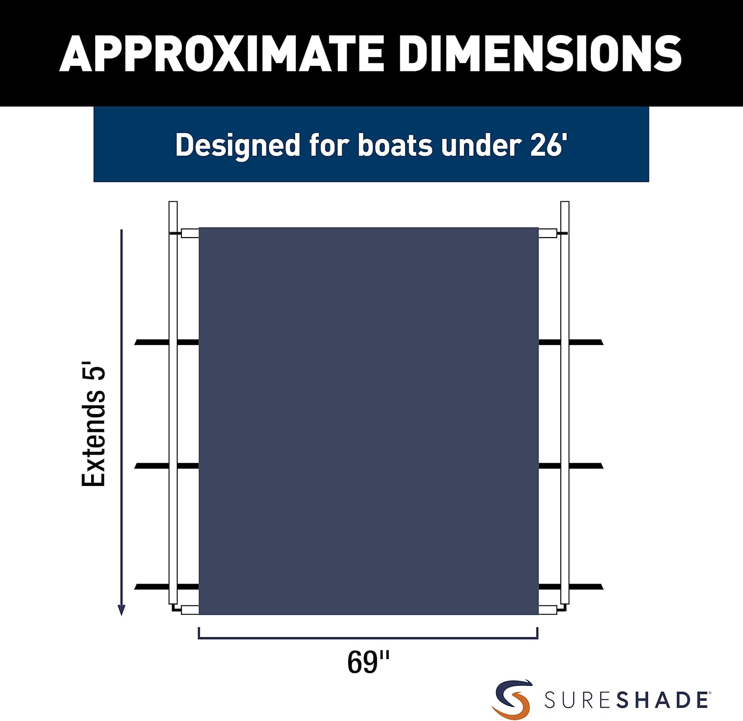 SureShade PTX Power Shade - Easy Installation on T-Top or Hardtop Boats - 600D Marine Canvas, Stainless Steel Frame - 12V DC Motors - Anti-Racking and Auto Shut-Off