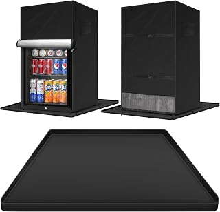 2PCS Mini Refrigerator Protector Cover Set, 1PCS Outdoor Refrigerator Cover 22''Lx23''Wx34''H, 1PCS Fridge Silicone Mat 24"x24"x0.5" for most 3.0 Cubic Compact Mini Freezer, Black, Waterproof