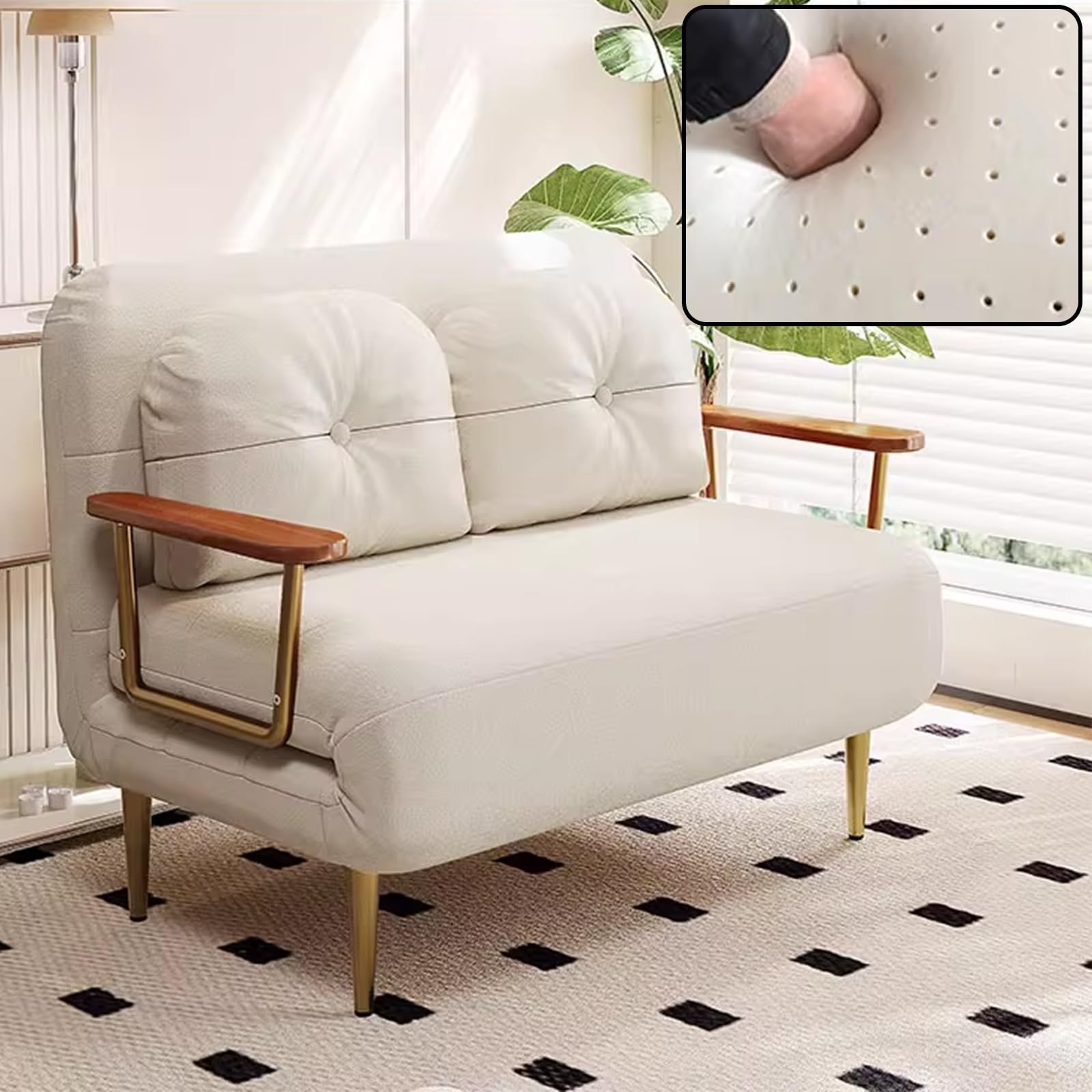 Recamiere mit Schlaffunktion Grün Zwei Stoffoptionen zur Auswahl 6-Fach Verstellbare Rückenlehne Gästebett Klappbar Ohne Matratze Geeignet für Kleine Wohnungen(C,190 * 100 * 33cm)