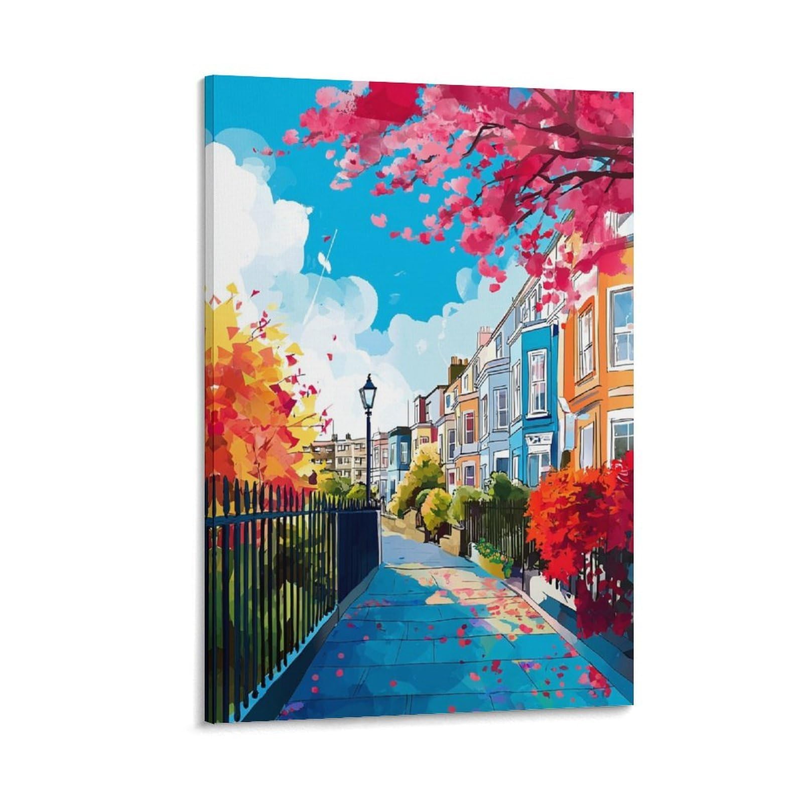 Notting Hill London 20x30inch(50x75cm) Vintage Watercolor Canvas Wall Art