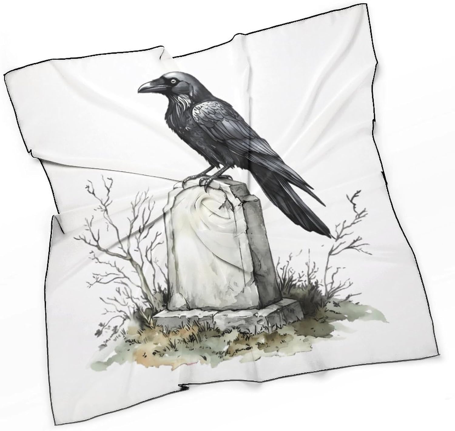 Raven Standing on Tombstone Like Silk Bandanas Womens Head Scarf 27 Inch Hair Scarves Funny Printed
