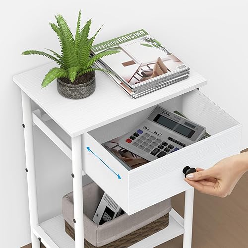 Miniatura 5 de Night Stand Bedside Tables for Small Space End Table with Drawers Side Table Night Stands with Wood Open Storage Shelf, Rustic Side Table for