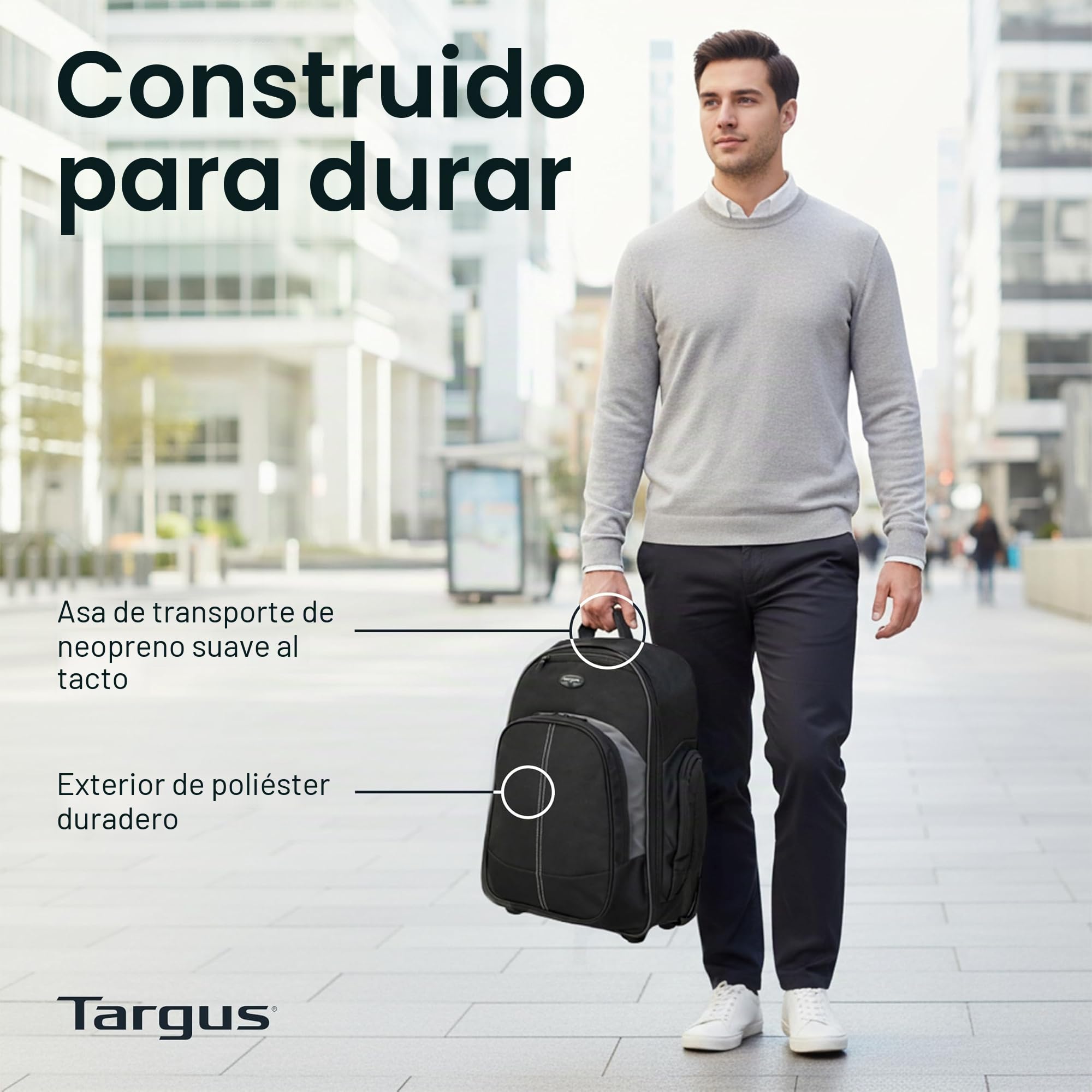 Targus Mochila compacta con Ruedas para Negocios, Estudiantes universitarios y Viajes, Material Duradero, Bolsillo para Tableta, Funda Protectora extraíble para Laptop de 16 Pulgadas, Color Negro