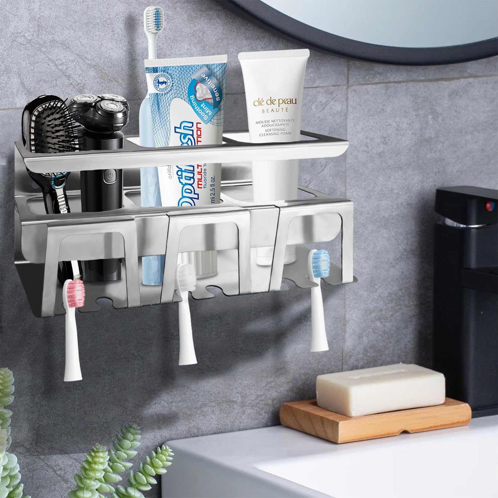 Porte brosse à dents électrique auto-adhésif contre le désordre du lavabo