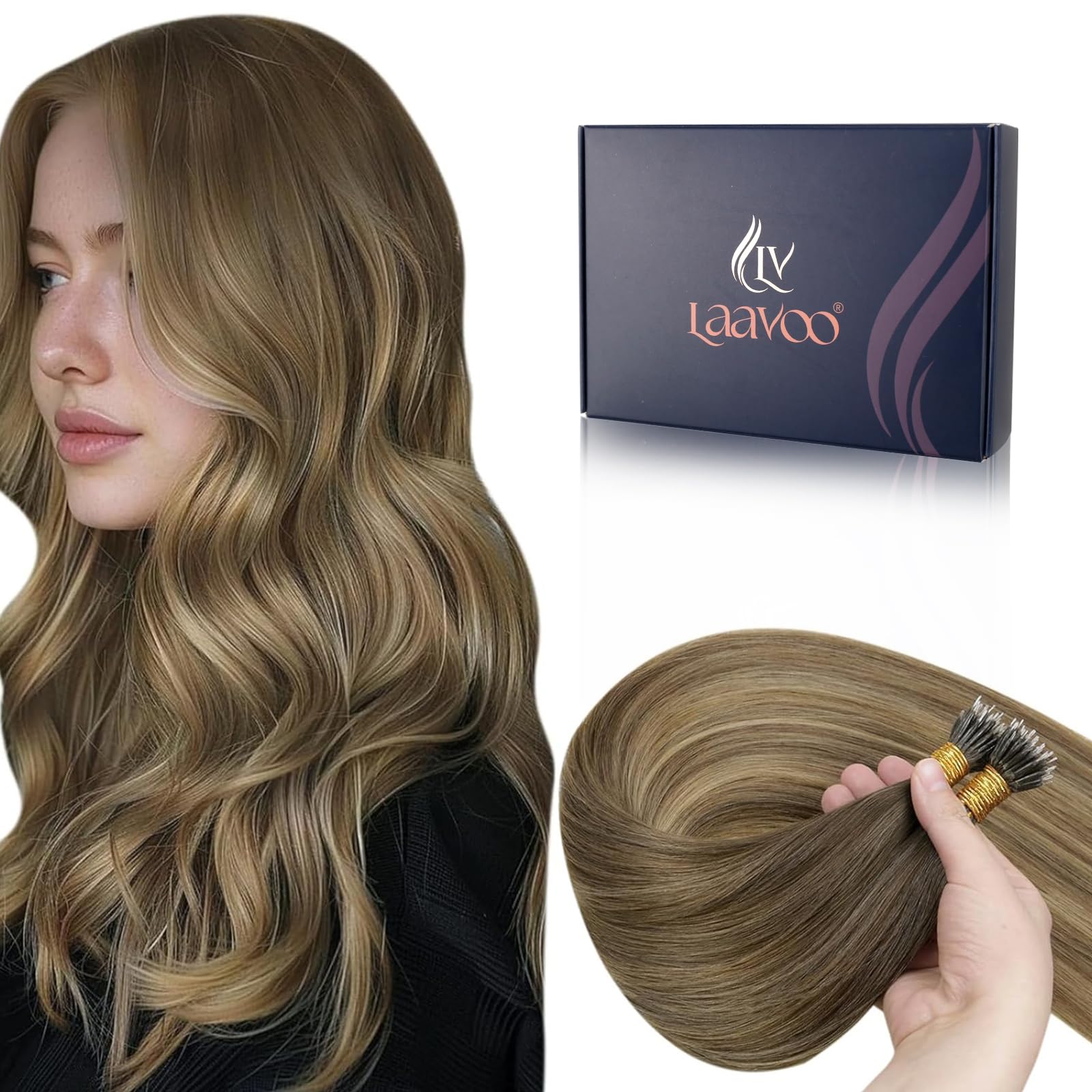 LaaVoo Nano Hair Extensions Real Human Hair Blonde Nano Beads Hair Extensions Platinum Blonde Invisible Nano Ring Straight Remy Hair 50g 50s 14 Inch #60 — view 17