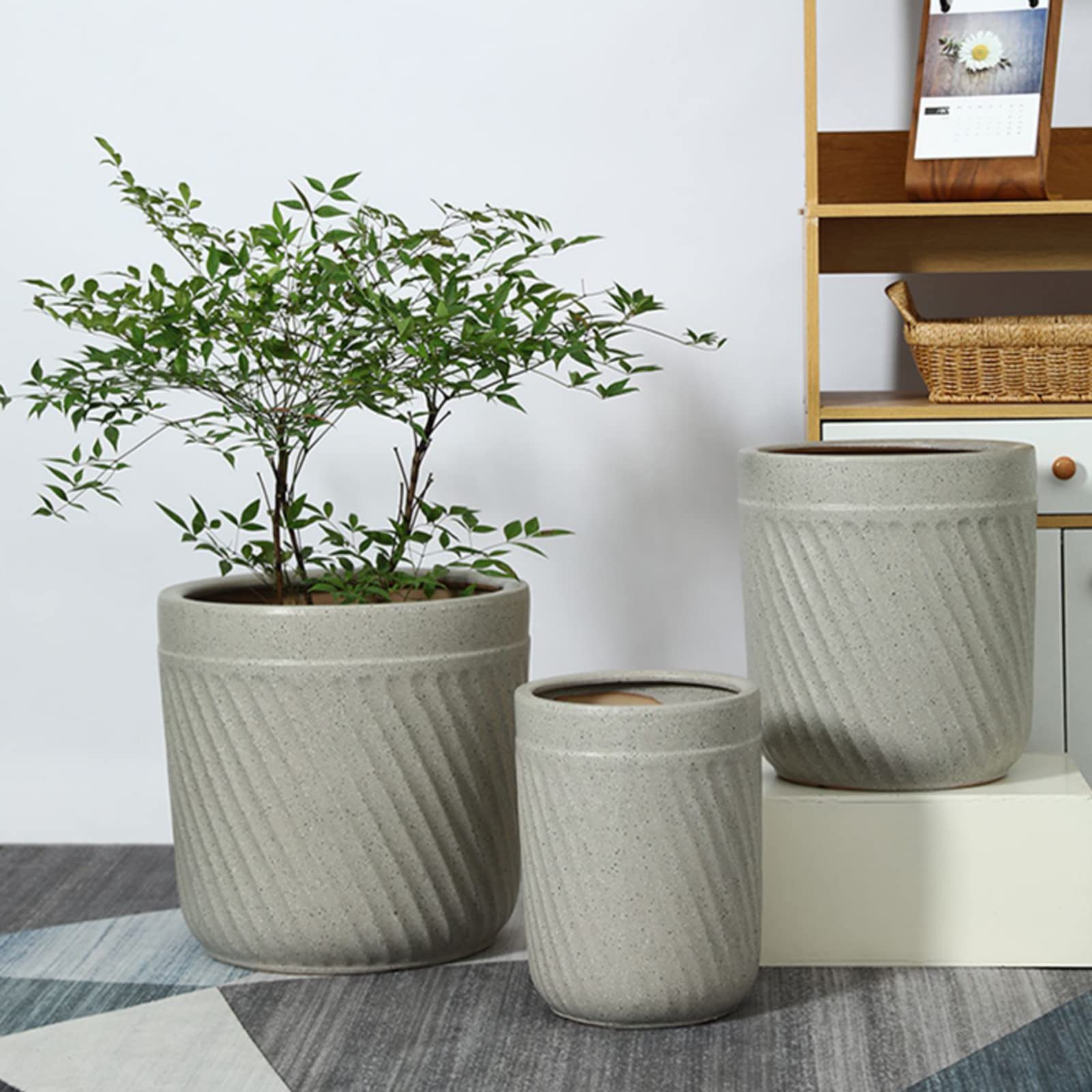 Vasi da Giardino Vasi per fioriere in Ceramica con Foro di drenaggio, vasi da Fiori cilindrici Stile Puntini d'inchiostro Vasi per Piante grasse a Righe per Interni ed Esterni
