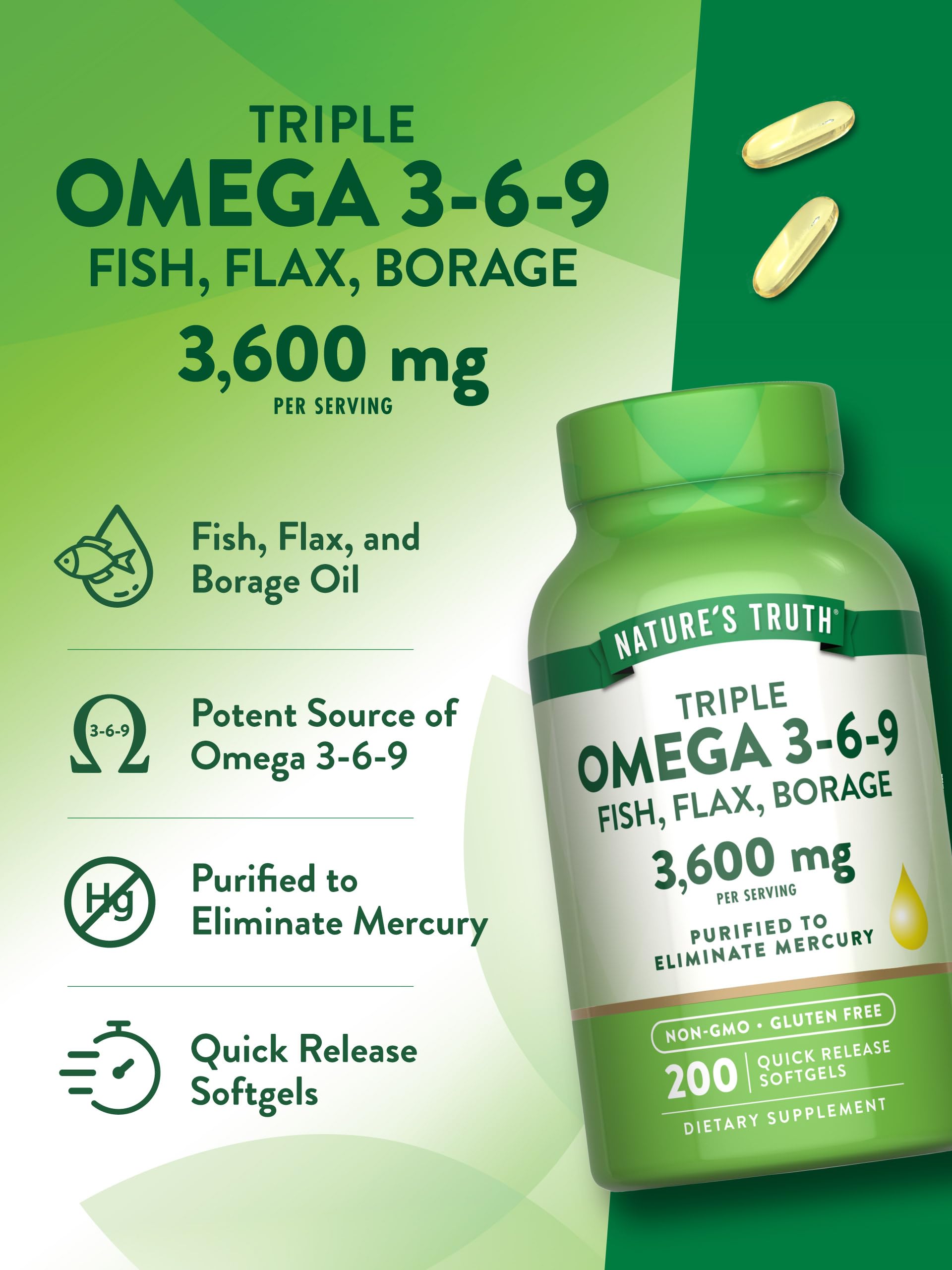 Nature's Truth Triple Omega 3 6 9 | 3600mg | 200 Softgels — Amazon image 5