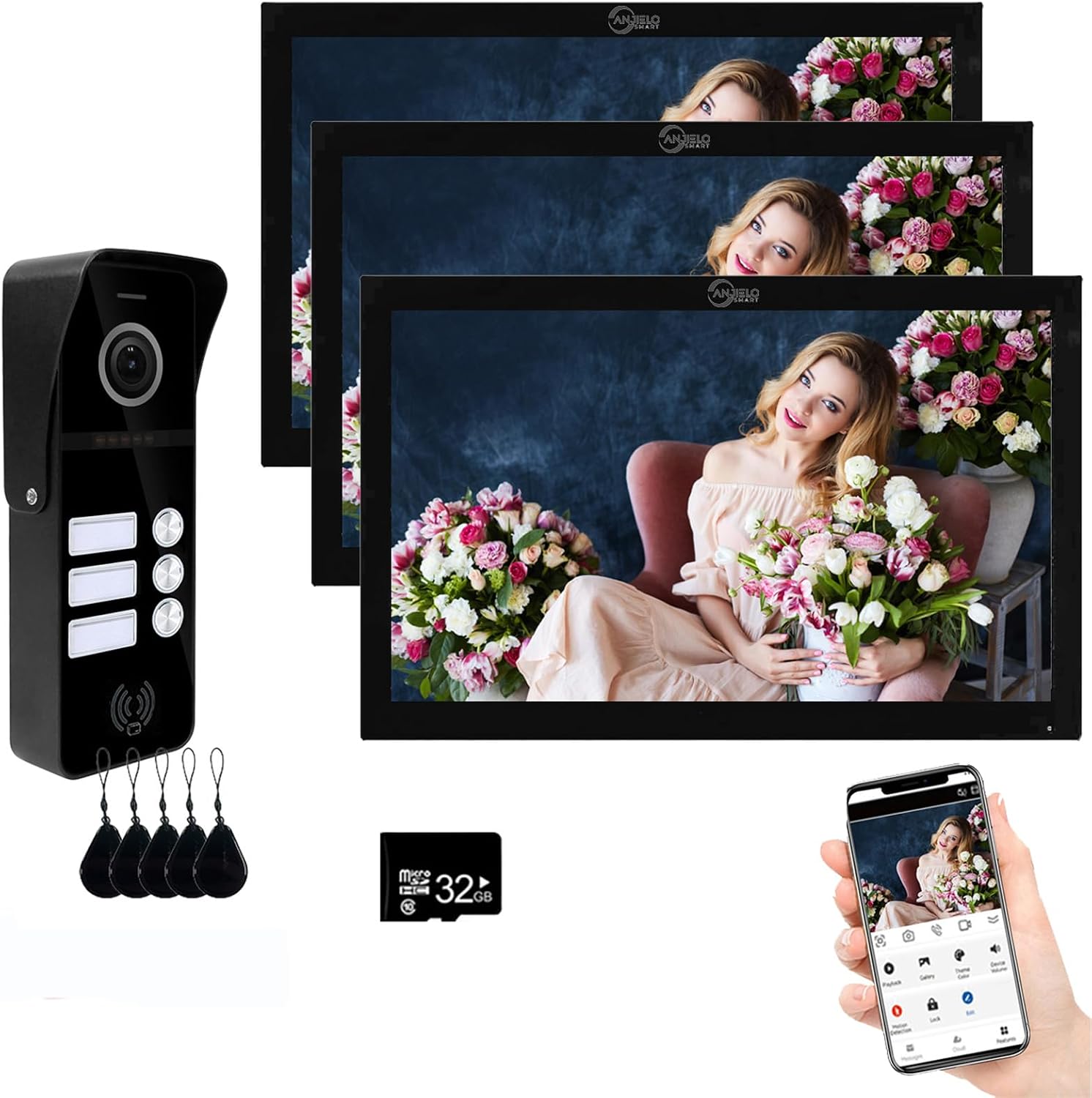 ANJIELO SMART 94229-3-N-AHD10 Wired Apartment Video Doorbell System ...
