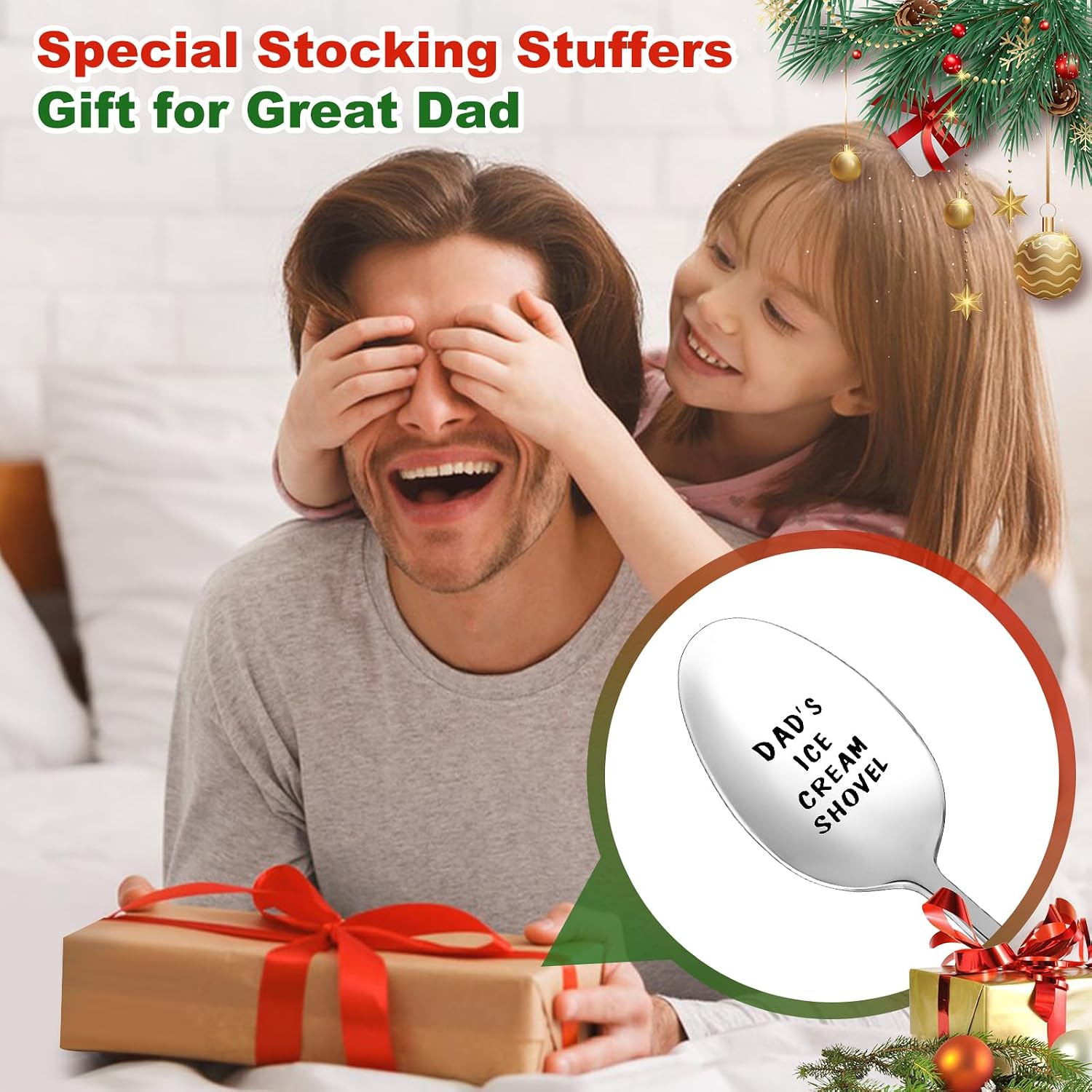 Gifts for Dad,Christmas Stocking Stuffers for Men from Daughter Son,Long Handle Heavy Duty Stainless Steel Dads Ice Cream Shovel for Fathers Day Birthday Husband New Year Gifts