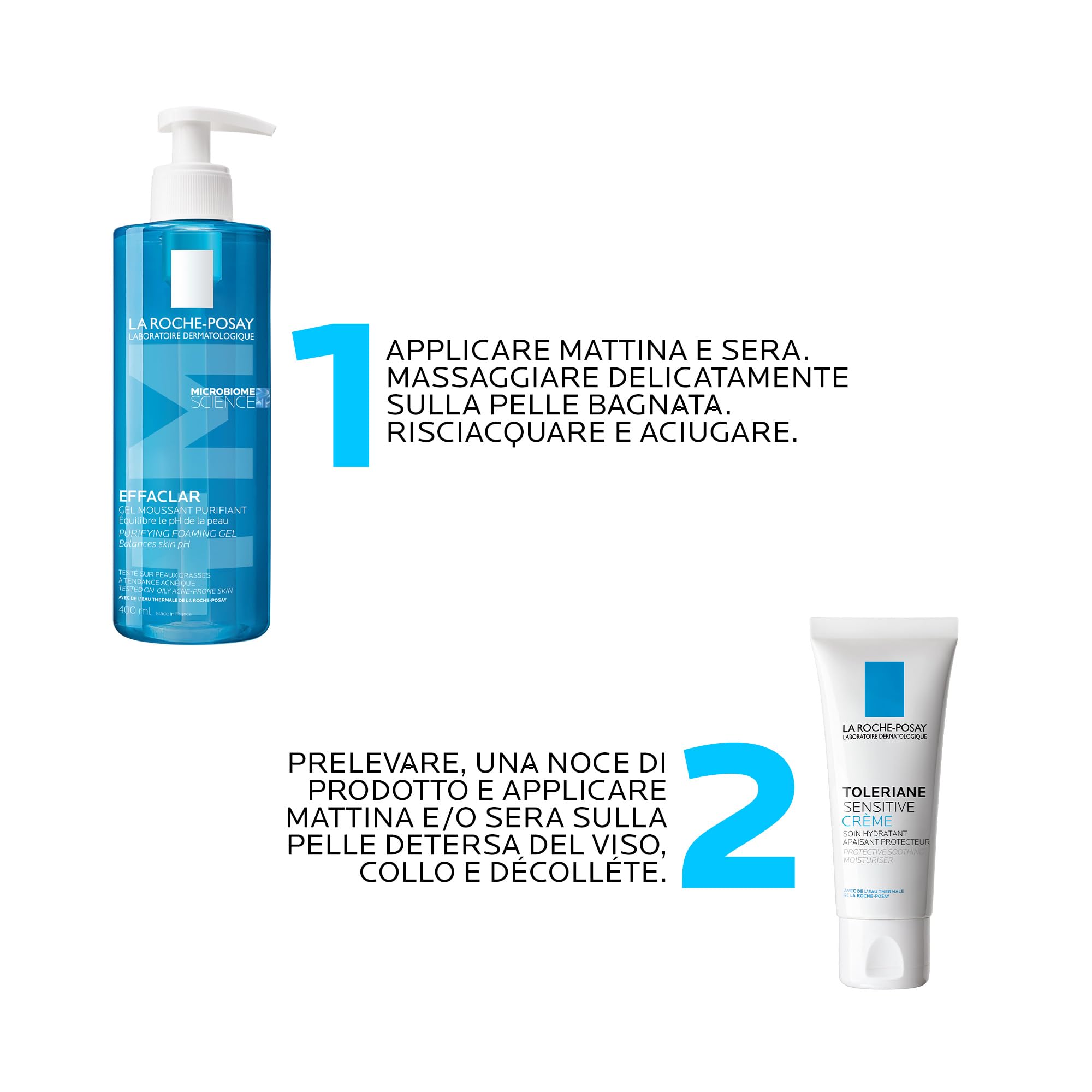 La Roche-Posay Duo: Crema Viso Idratante Toleriane Sensitive 40 ml + Effaclar Gel Moussant 400 ml | Trattamento Lenitivo e Detergente per Pelli Sensibili e a Tendenza Mista