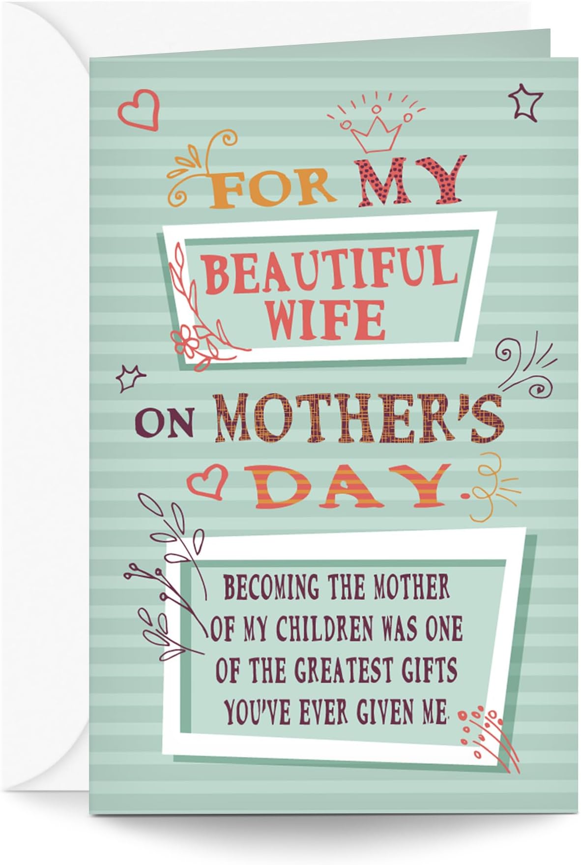 Prime Greetings Mother's Day Card For Wife, Made in America, Eco-Friendly, Thick Card Stock with Premium Envelope 5in x 7.75in, Packaged in Protective Mailer (Wife)