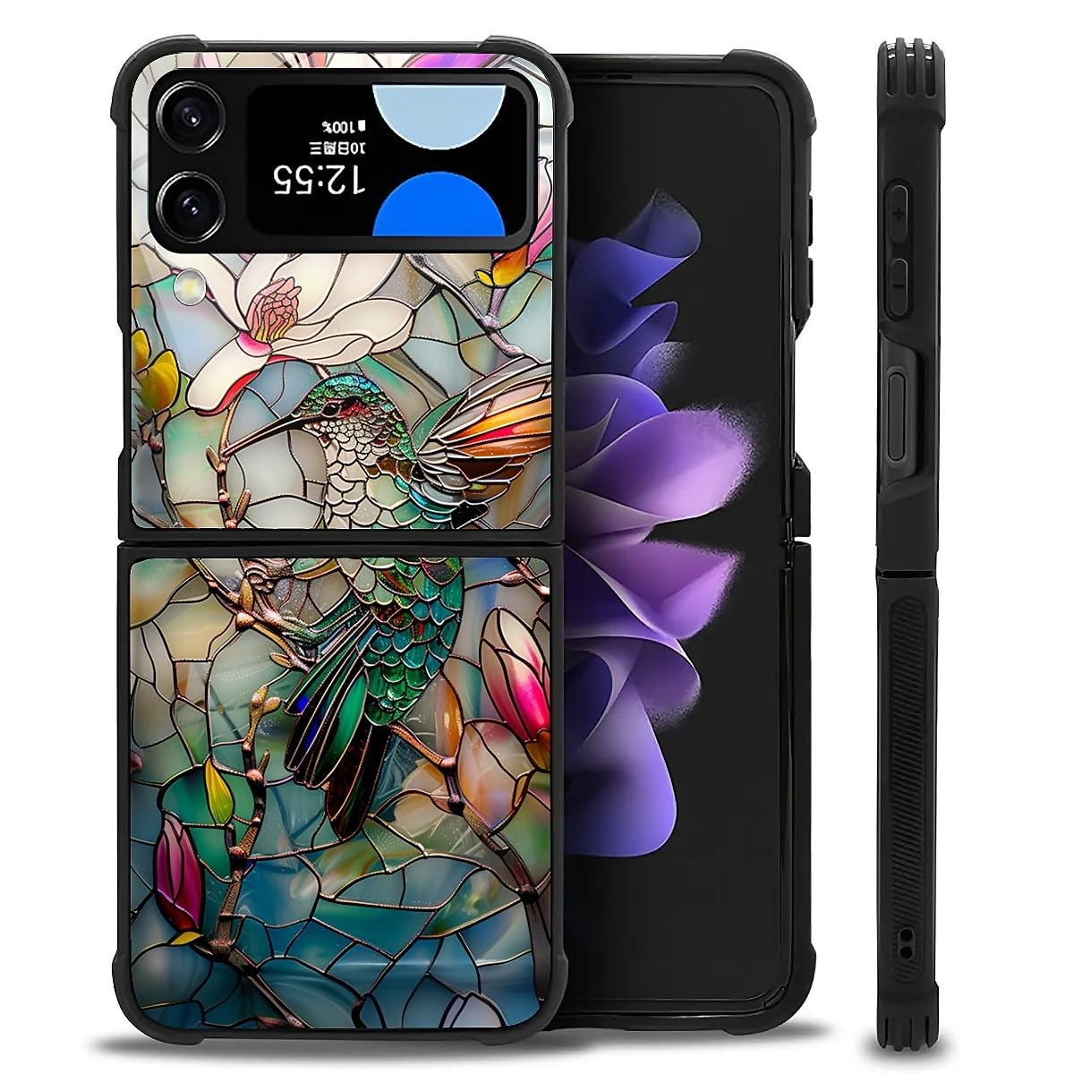 Punmada Compatible with Samsung Galaxy Z Flip 4 5G Mobile Case Creative Acrylic Back Panel Silicone Protection Grip Specially Designed 3D Stained