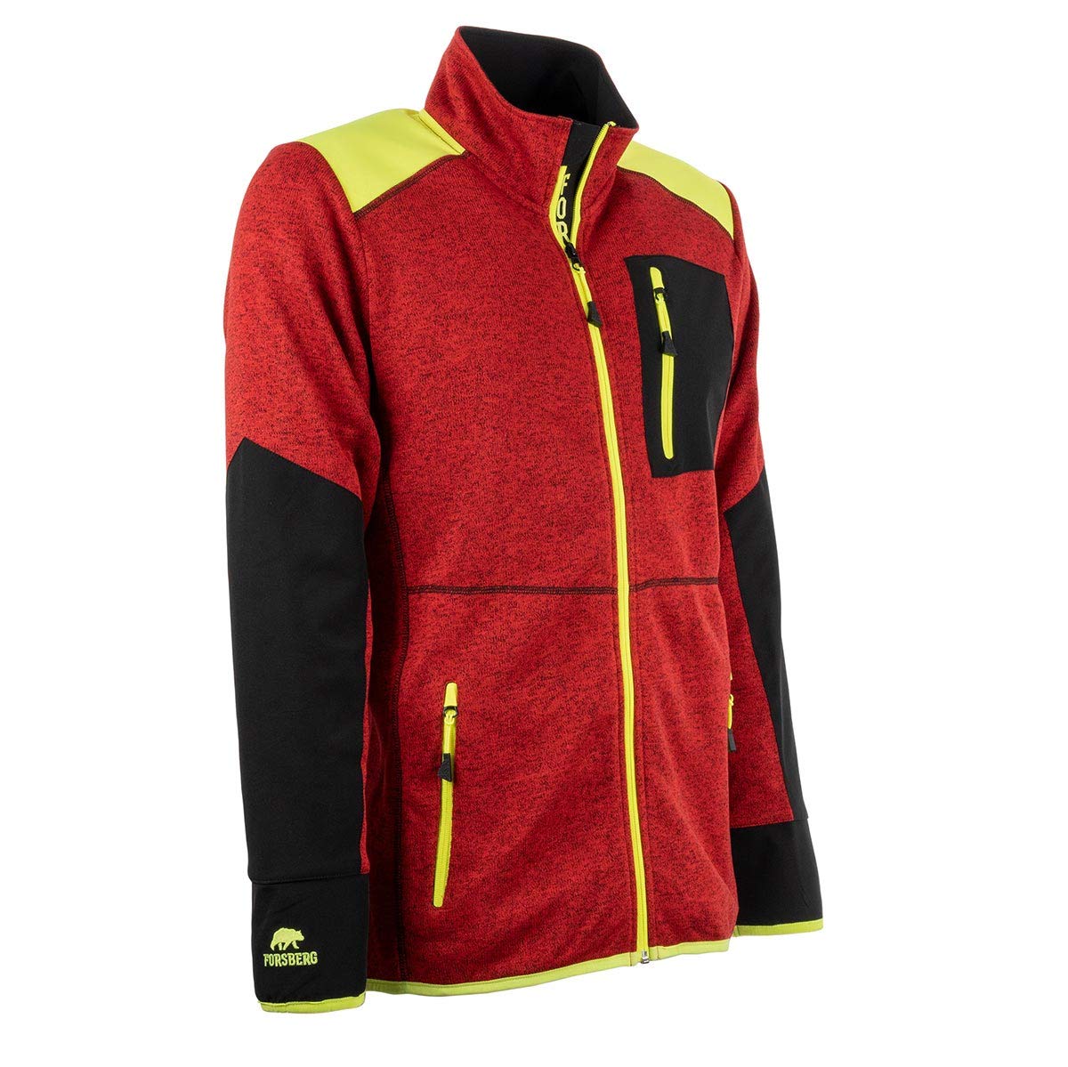 FORSBERG Strickjacke Forst Strickfleece mit Softshell Verstärkung rot neongelb gut sichtbar bequem robust hochwertig