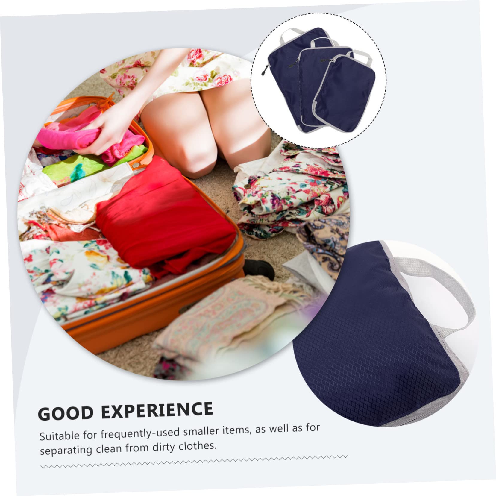 Set di 3 Sacchetti da Viaggio in Nylon Blu Navy per Organizzare