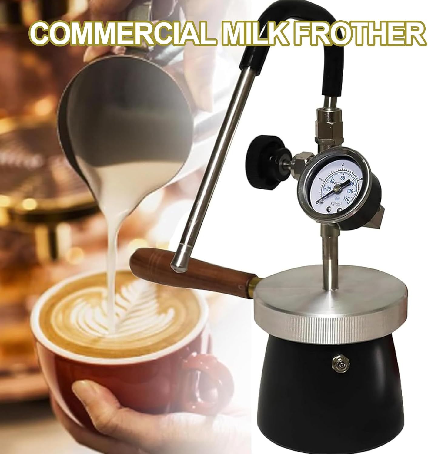 Portable Milk Frother and Steamer for Coffee, Commercial Milk Frother, 4 Bar Outdoor Steam Boiling Water Frothing Machine, with 0.8mm 3-Hole Nozzle and Adjustable Angle, for Make Milk Foam