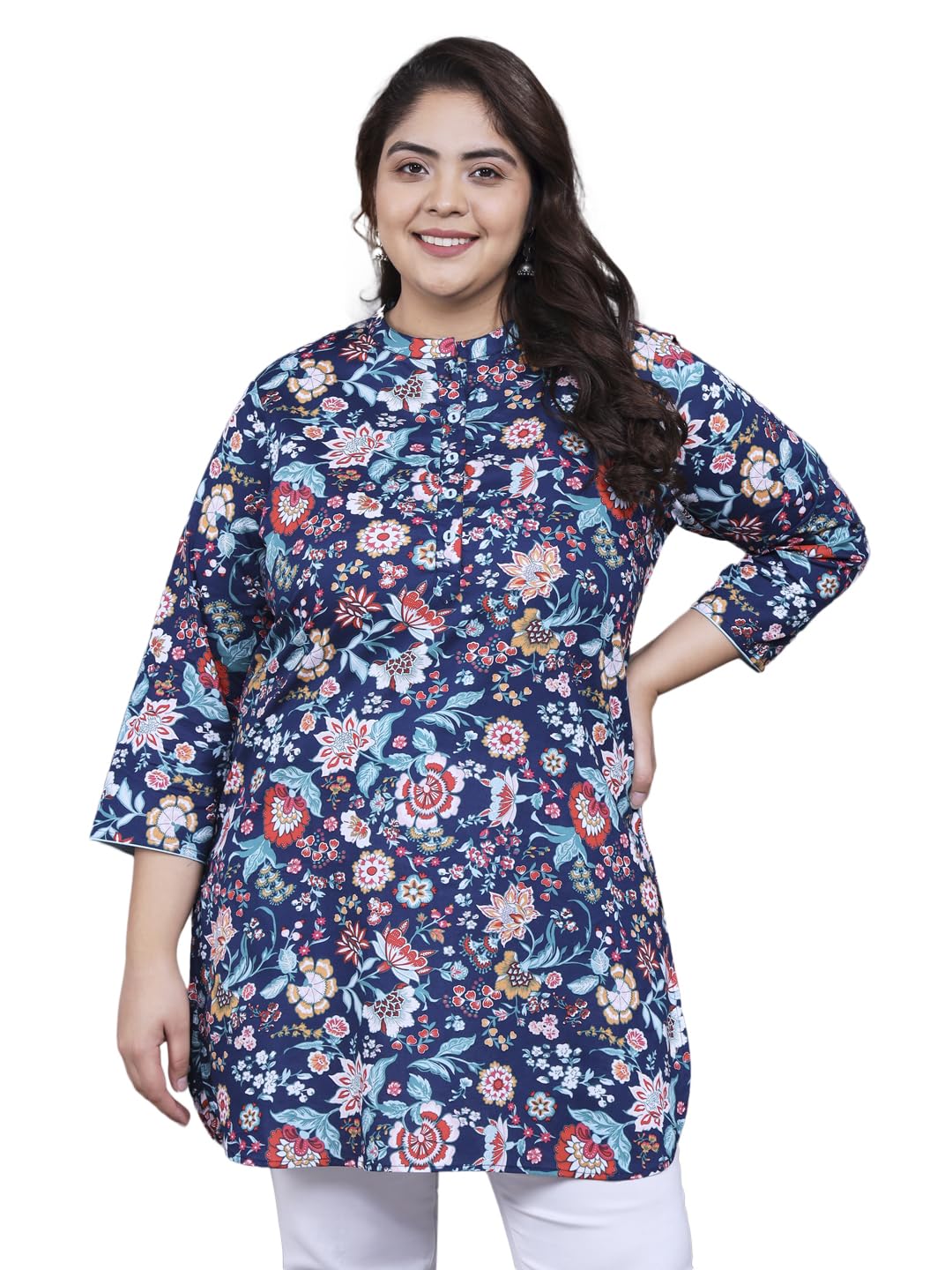 Tissu Women's Plus Size Navy Blue Floral Printed Pure Cotton Kurti (2268_Blue_6Xl)