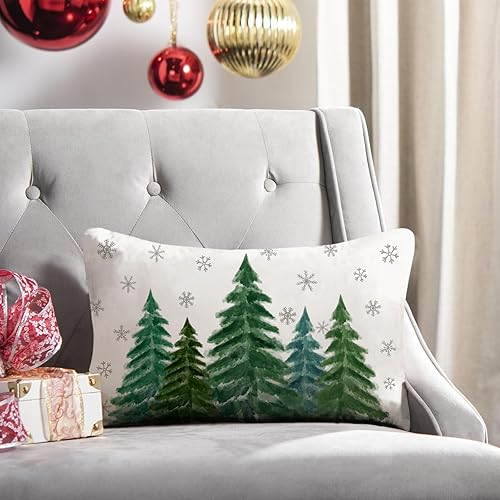Miniatura 5 de LOMCHEN Funda de almohada de árboles de Navidad verdes de 12 x 20 pulgadas para decoraciones de Navidad, funda de cojín verde de Navidad para sofá
