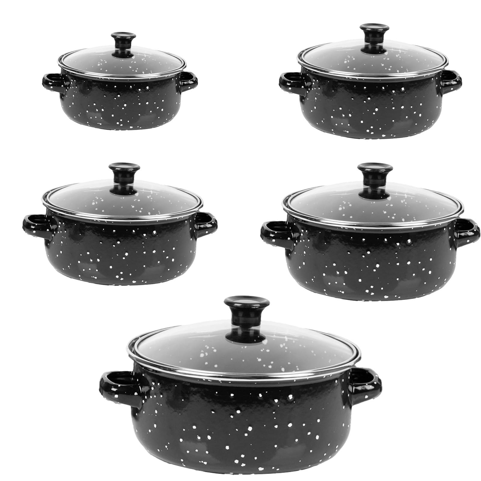 5pcs Enamel Pot Set,Induction Compatible Enamelware Stockpot & Stew Pot