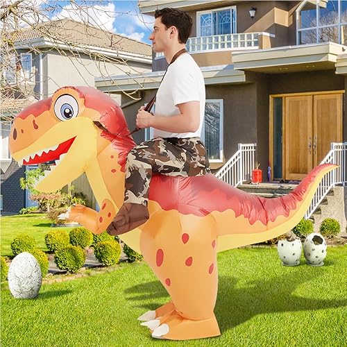 Miniatura 4 de COMIN Disfraz inflable de dinosaurio para adultos, disfraz de dinosaurio inflable de Trex, disfraz naranja para fiesta de Halloween
