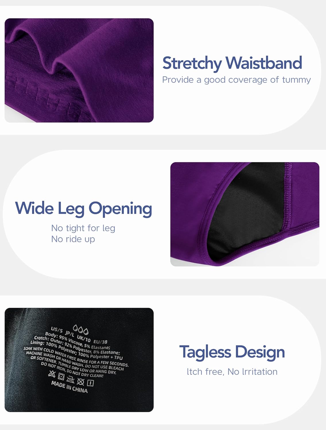 TIICHOO Period Underwear for Women High Waist Breathable Soft Leak Proof Womens Incontinence Underwear 5 Pack