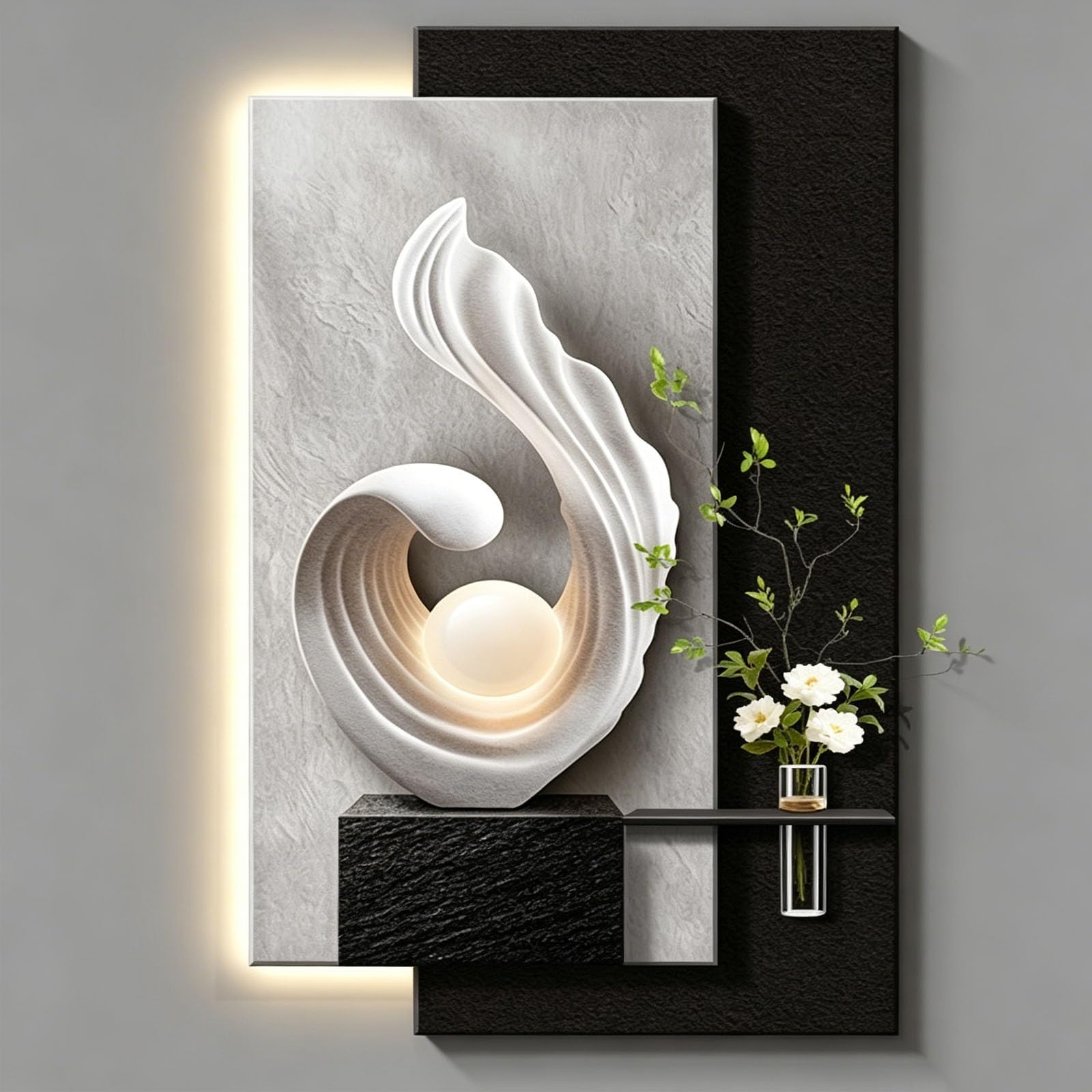 MDEUFYWEGB 3D Wall Art: Modern Abstract LED Sandstone Sculpture — Hanging Art (Includes Faux Greenery) — Decorative Wall Art for Living Room & Entryway(D,60 * 120cm/23.6 * 47.2in)