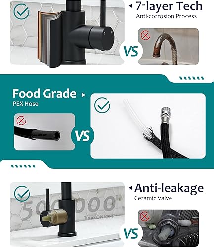 Miniatura 10 de Grifo de cocina de bronce aceitado con tubos de extensión de 20 pulgadas, grifo de fregadero de cocina con rociador extraíble, grifo de acero