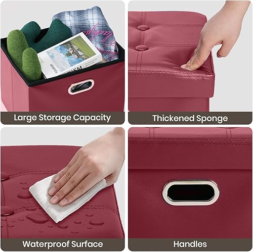 Miniatura 17 de COSYLAND - Reposapiés u otomano con almacenamiento plegable de piel, con agujero para agarrar, para habitación, tamaño pequeño, rectangular, 17 x 15