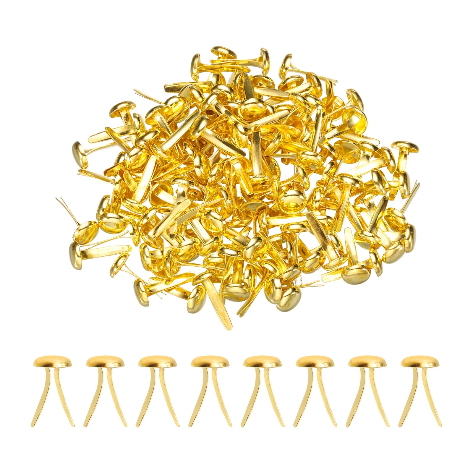 PATIKIL 120 Pcs Brads Paper Fasteners, 8 x 4.5 mm Metal Round Head Split Pins, Prong Brads for Scrapbooking Leather Craft Decorative DIY Supplies, Gold