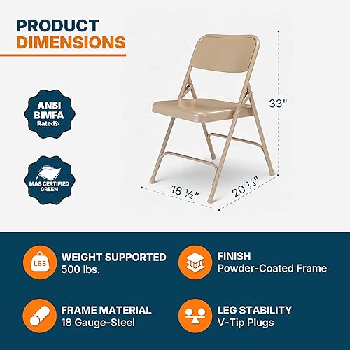 Miniatura 3 de OEF Furnishings Silla plegable de acero con doble bisagra, color beige Beige,Negro -,Azul,Marrón,Gris,Rojo -