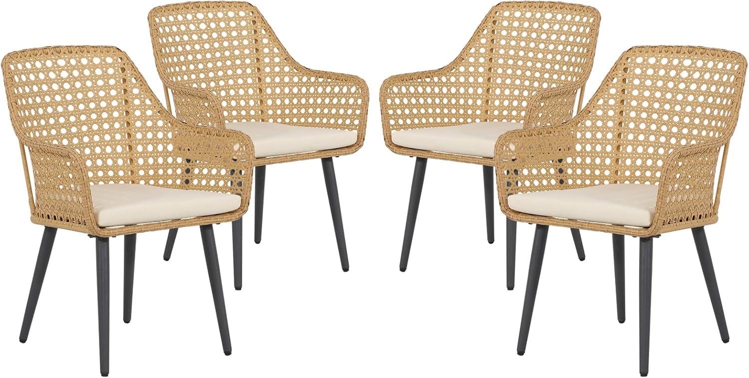 Verano Garden Patio Modern Dining Chairs Set of 4, Outdoor Rattan Dining Chair with