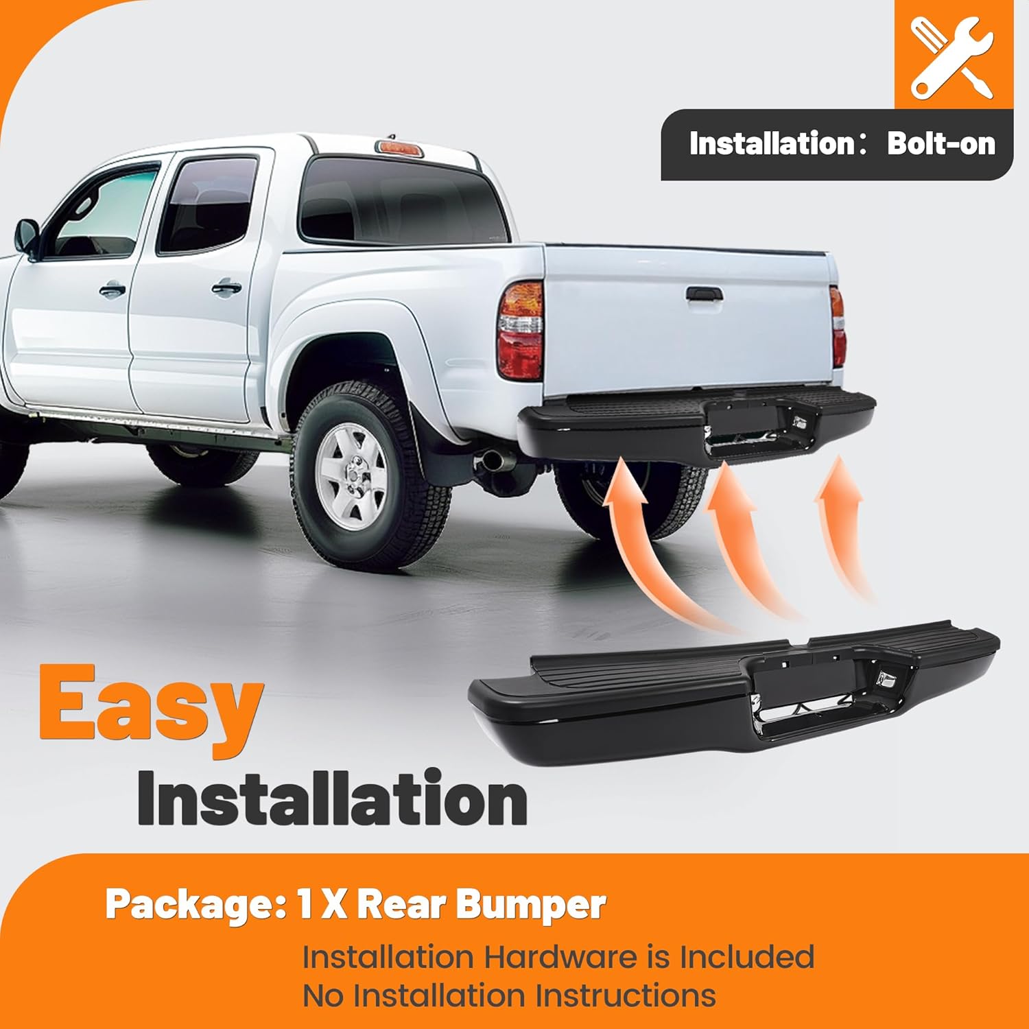 KUAFU Rear Bumper Compatible with 1995-2004 Toyota Tacoma Replacement for TO1102251 TO1102214 002283598201 Bumper Assembly Kit Step Bumper Face Bar Steel+Plastic Powder Coated