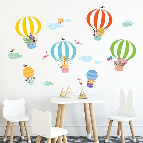 Miniatura 3 de DECOWALL DWL-2010 - Calcomanías de pared con globos de aire caliente para despegar y pegar, calcomanías de pared extraíbles para niños, guardería,