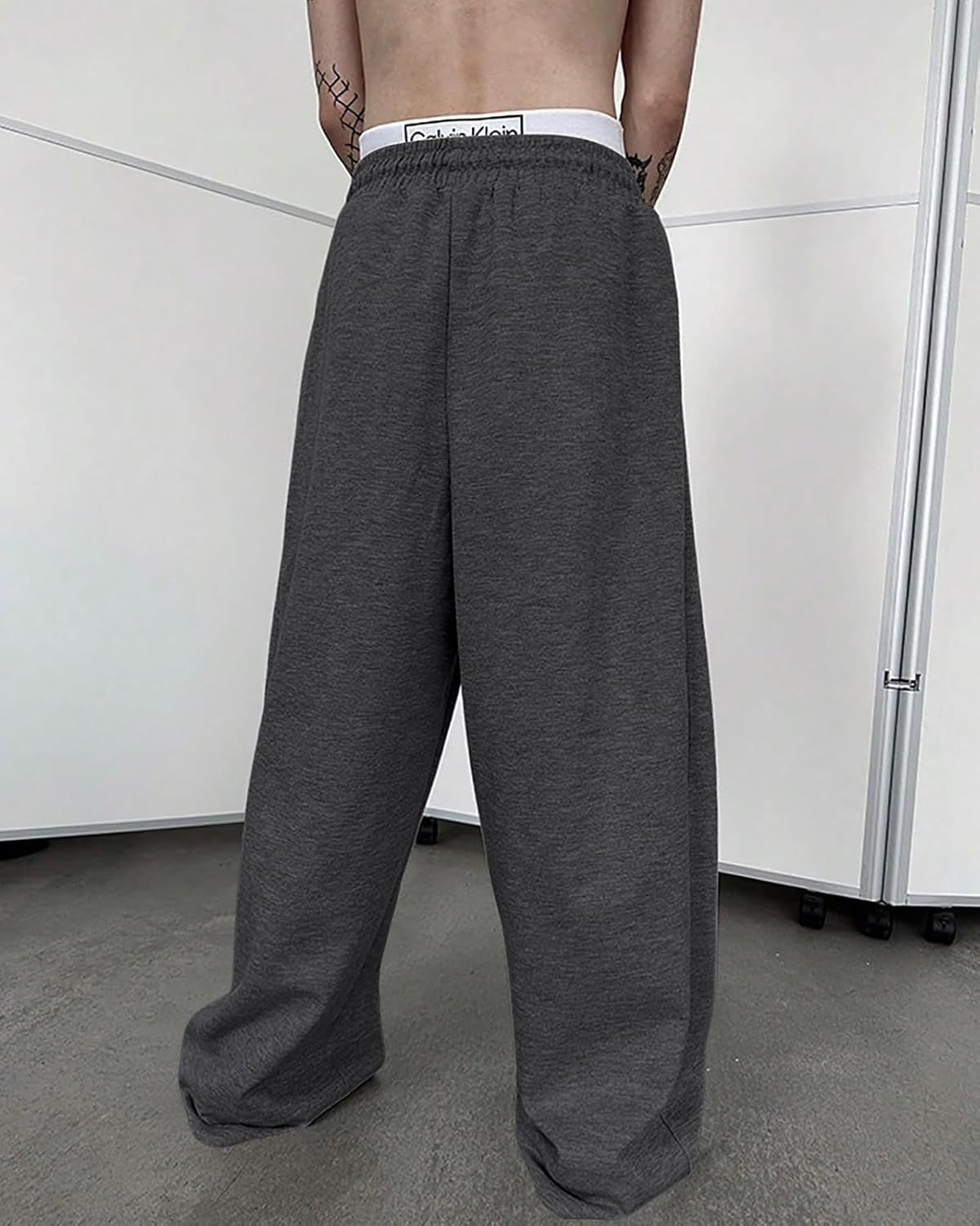 Men's Baggy Sweatpants Cotton Fleece Wide Leg Lounge Sweat Pants Drawstring Waist Jogging Pants with Pockets - Image 3