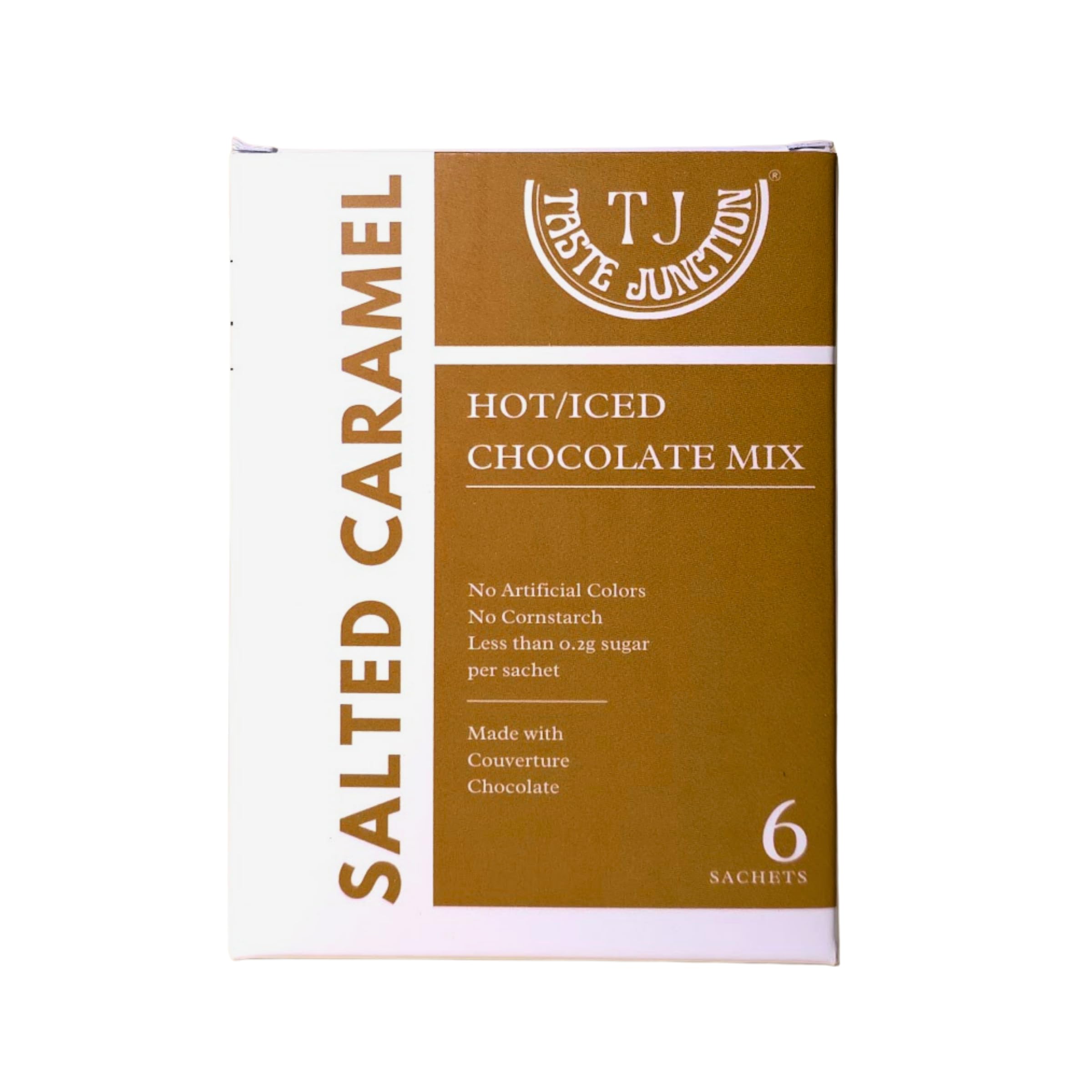 Taste Junction Premium Salted Caramel Drinking Chocolate Mix | Guilt-Free <0.2g Sugar | Belgian Couverture | 6 Instant Sachets | Healthy Indulgence