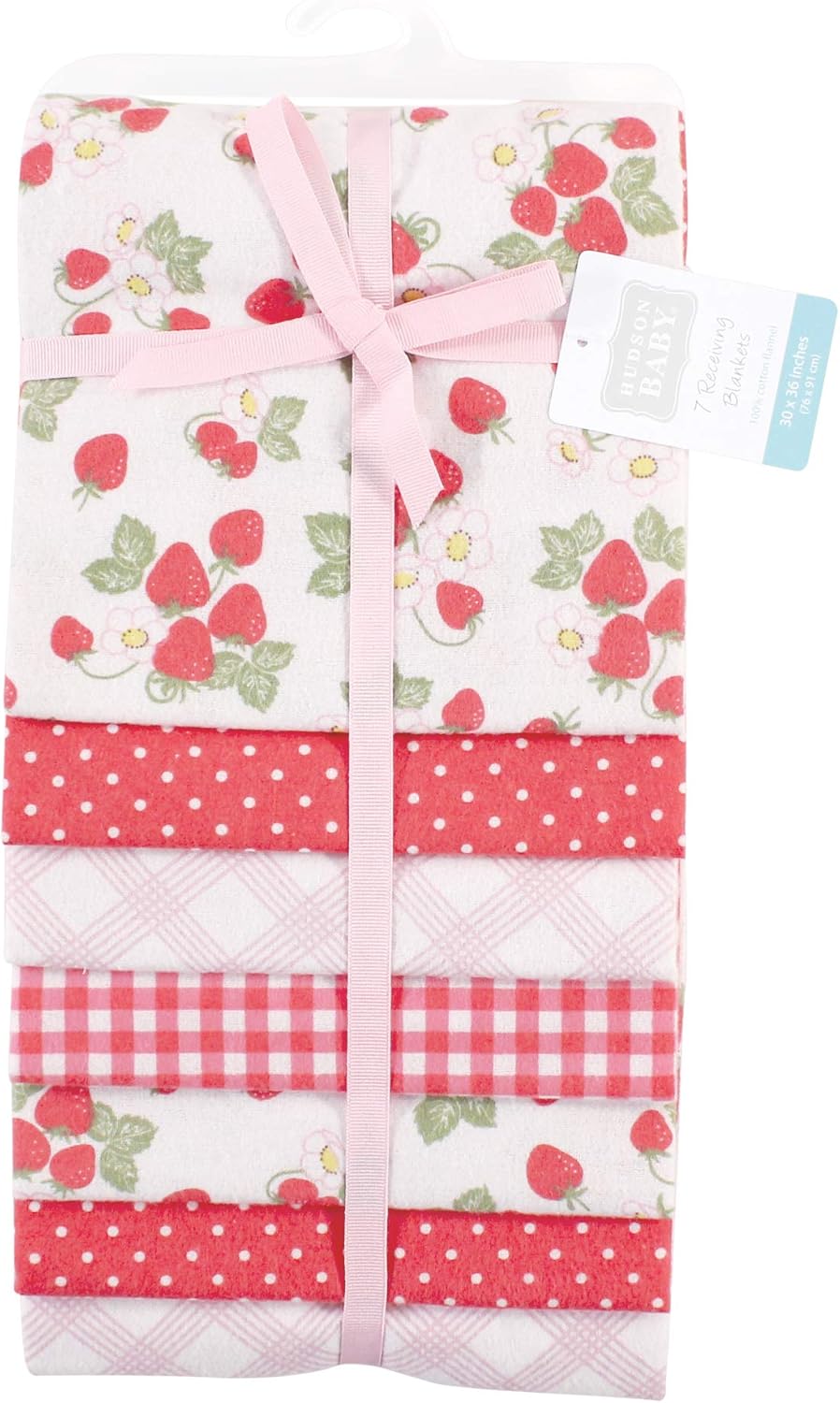 Hudson Baby Unisex Baby Cotton Flannel Receiving Blankets Bundle, Strawberries, One Size