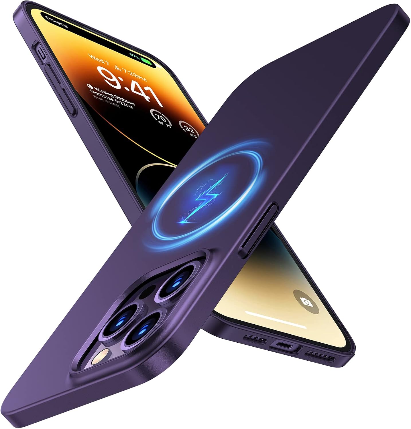 TORRAS Magnetic Slim Fit Designed for iPhone 14 Pro Case Purple, [Ultra Thin] [24W Strong Magnetic] Silky Touch Anti-Scratch Compatible with MagSafe Cover Phone Case for iPhone 14 Pro, Dark Purple