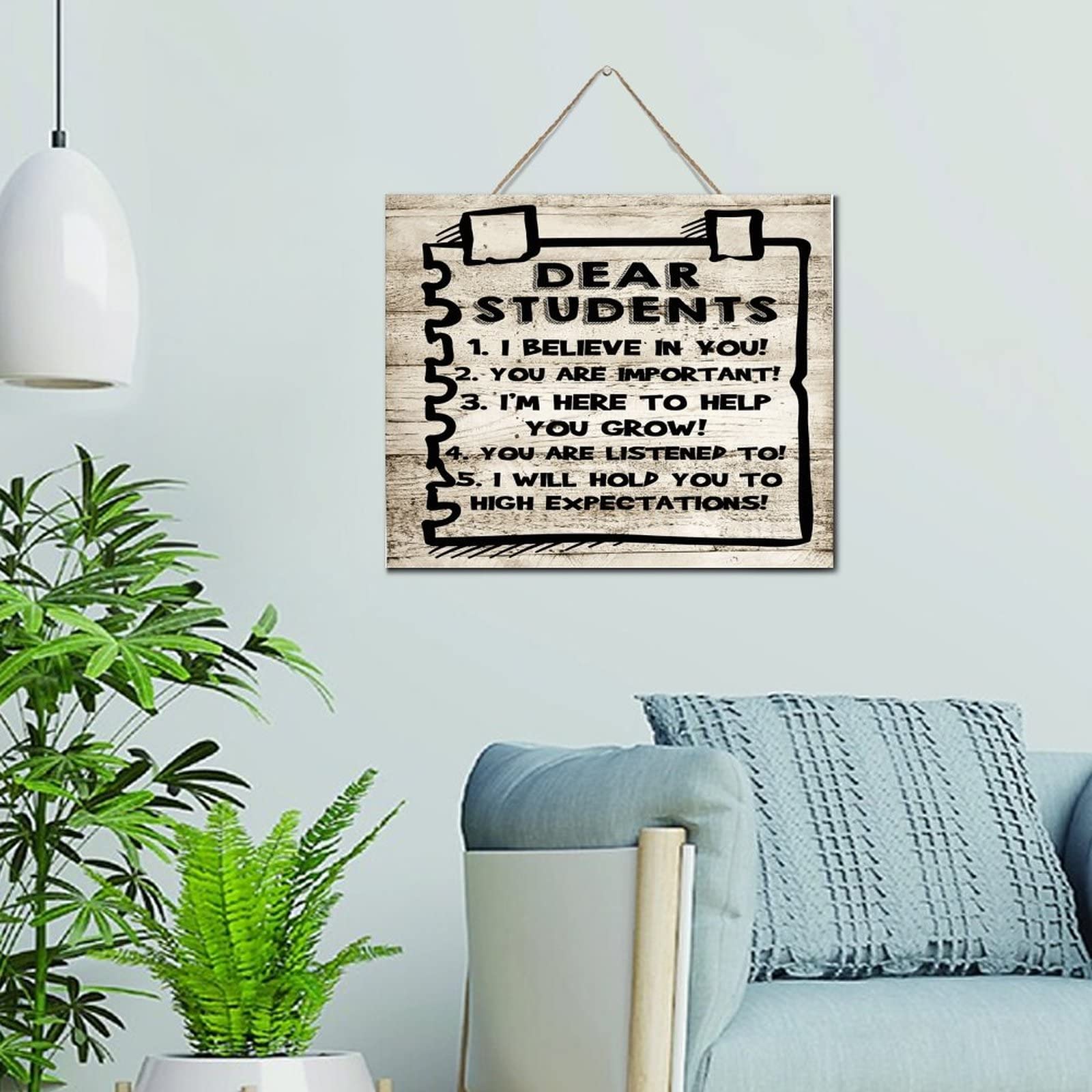 Panneau décoratif en bois peint Dear Students plaque murale rustique 25x30 cm