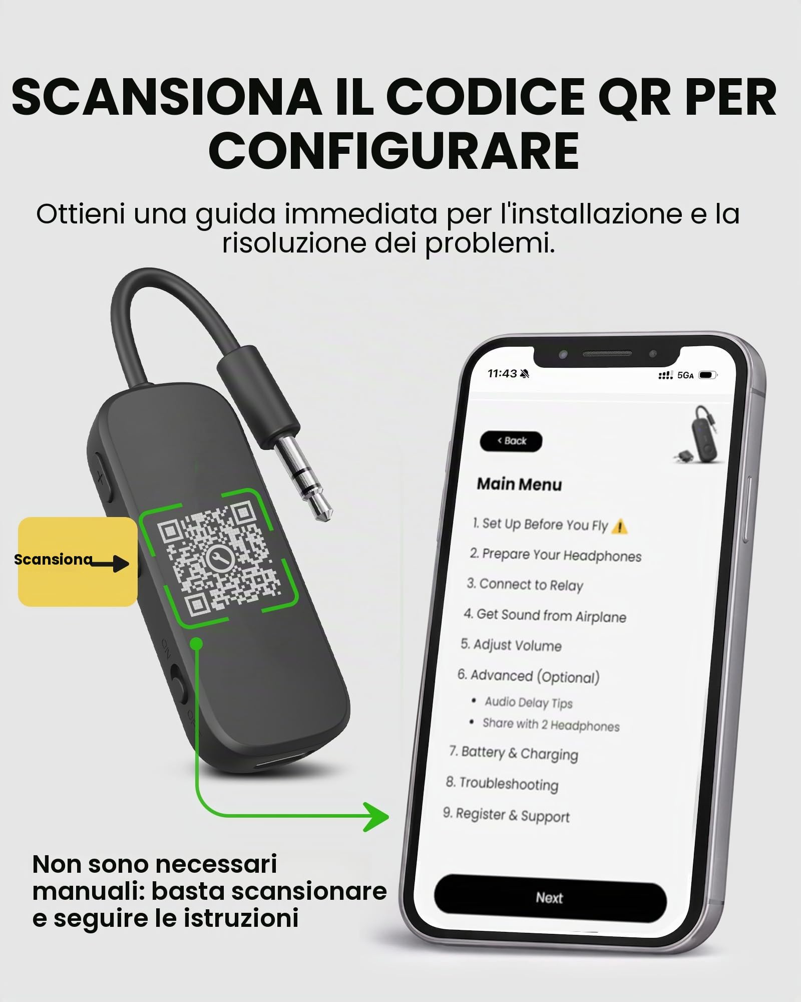 Avantree Relay – Adattatore Bluetooth 5.3 per Aereo con Qualcomm aptX Adaptive, Supporta 2 AirPods o Cuffie, 20h di Autonomia, Trasmettitore Wireless Audio 3,5 Mm AUX per Viaggio, Volo, Palestra