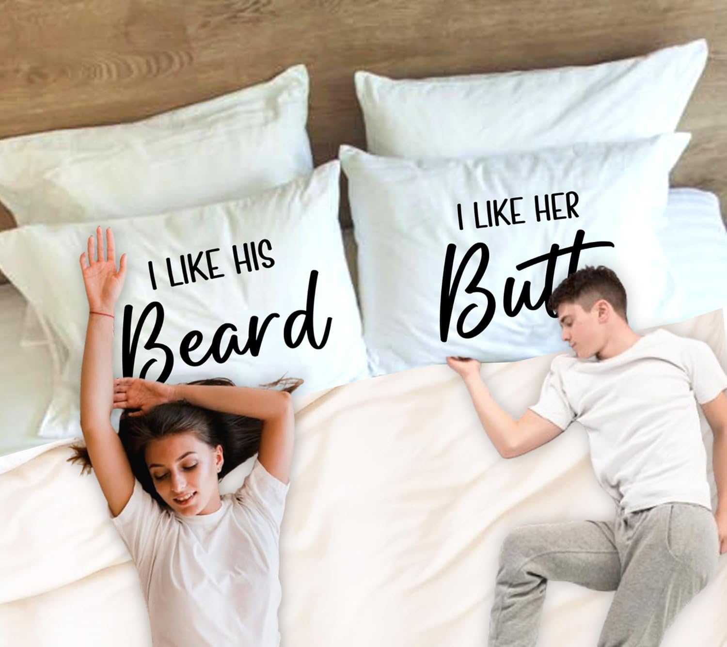 I Like Her Butt I Like His Beard | Set of 2 - Couple Pillow Cases Engagement Gifts | His and Hers Pillow Case | Pillow Cases for Couples | Couple Pillowcases