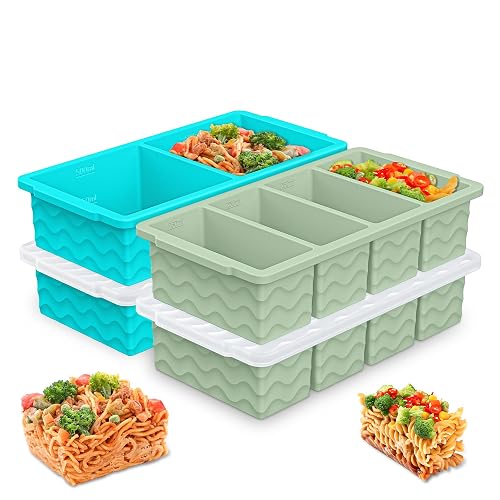 Silicone Freezer Molds for Soup with Lid, 1-Cup & 2-Cup Large Ice Cube Trays Food Storage Containers for Meal Prep, Freeze 250mL/125mL Portions – 2 Pack (1-Cup Green&2-Cup Blue)