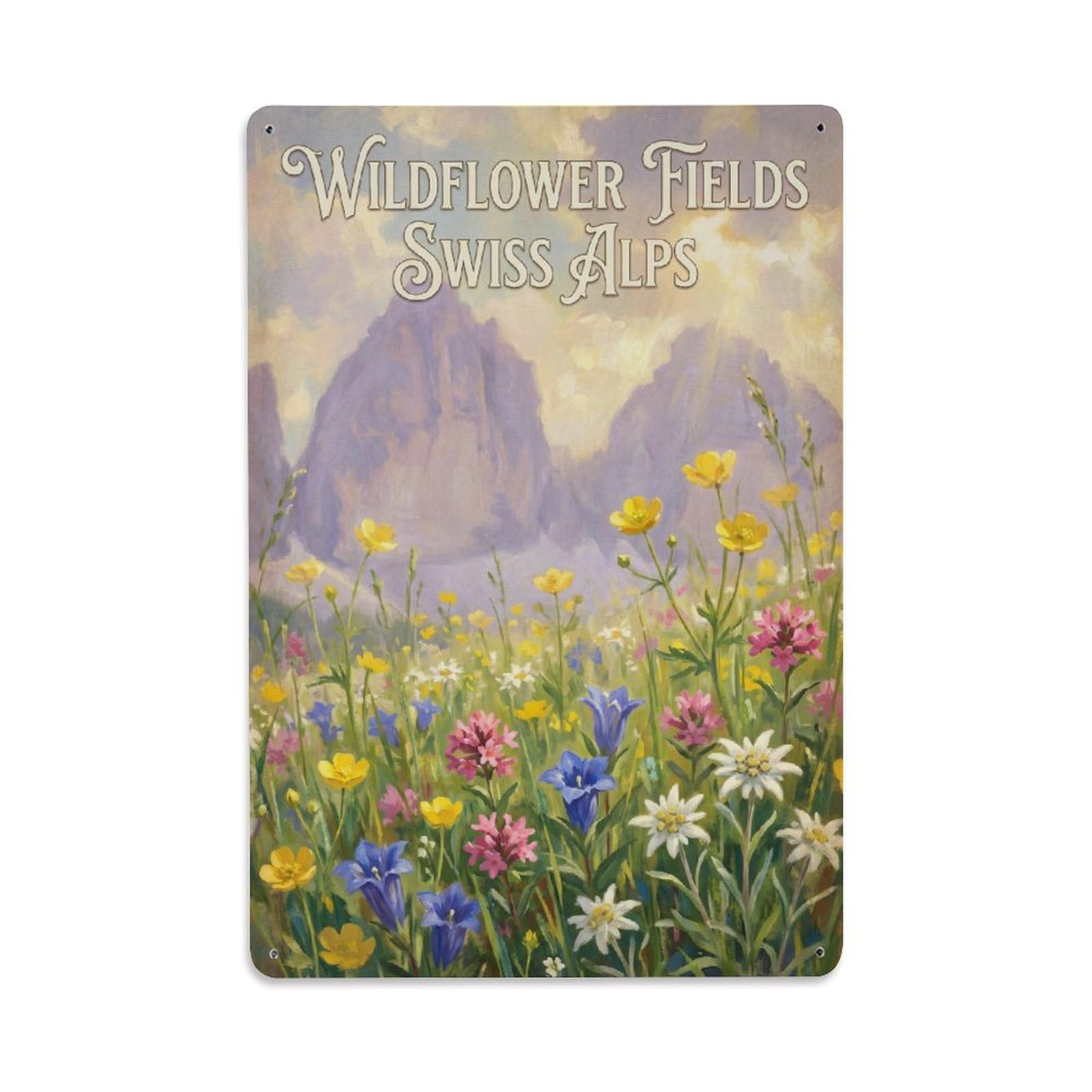Gead 8X12inch Style Vintage Travel Switzerland Wildflower Fields Metal Tin Sign