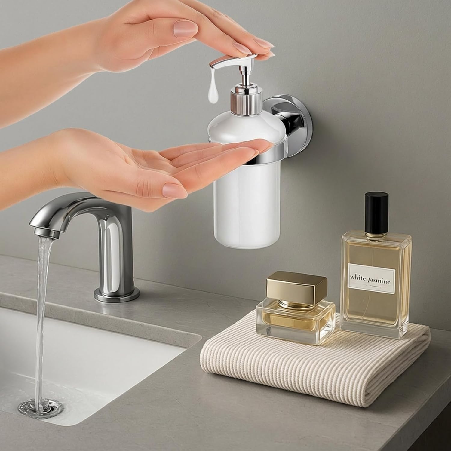 3 Pack Hand Soap Dispenser Wall Mount Bathroom Glass Soap Dispenser Pump Bottle with Stainless Steel Pump for Kitchen Bathroom Countertop