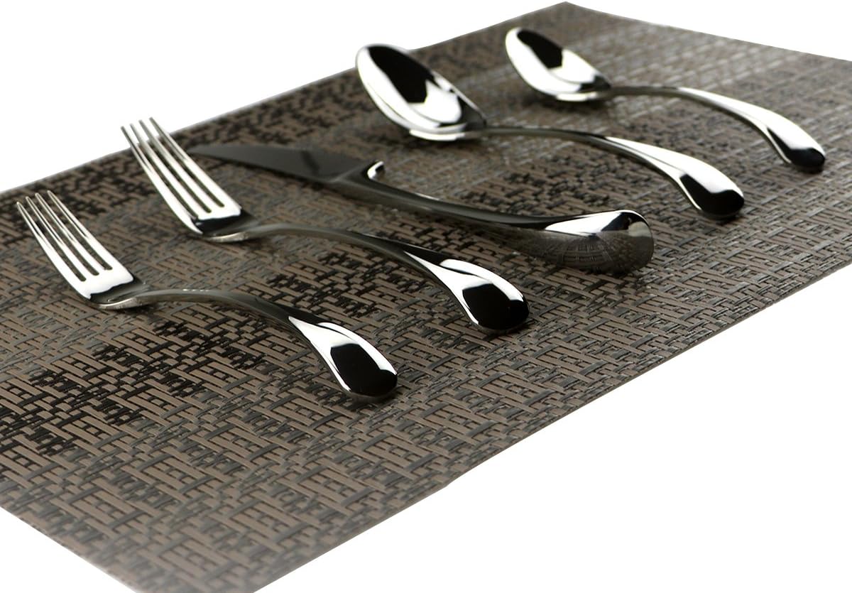 18/10 Stainless Steel Mirror Polished Silverware Korean style Flatware,Steak Knife Dinnerware Knife Fork Salad Fork Dessert Spoon Salad Spoon, 24-piece,Service for 4