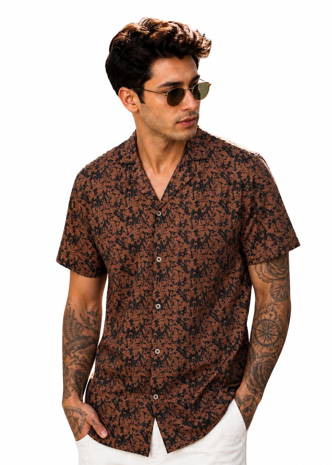 Men Abstract Printed Casual Shirt | Cuban Collar | Regular Fit | (Cotton)-image-24
