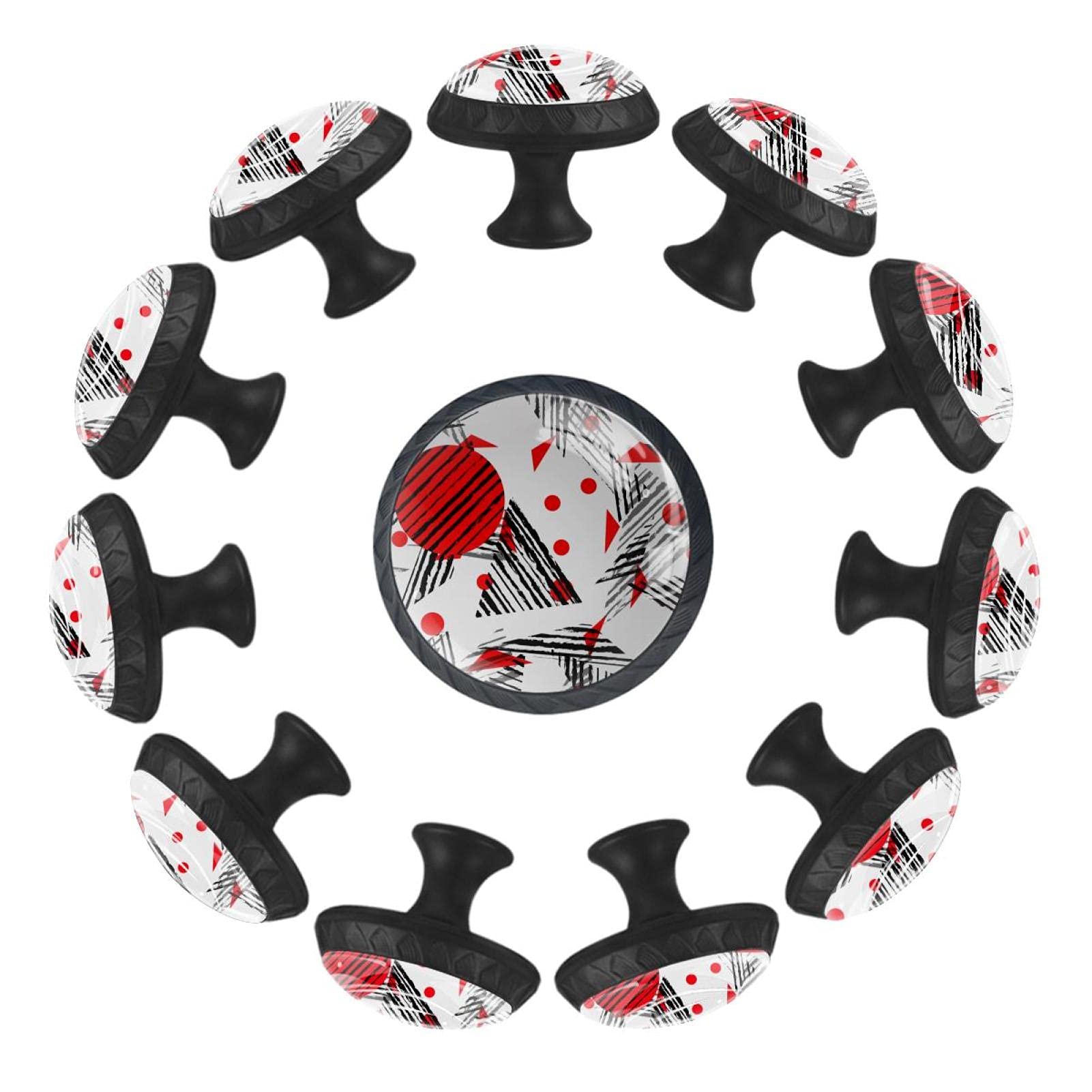 Bouton de tiroir motif géométrique japonais rouge et noir 35 mm style raffiné pour commode
