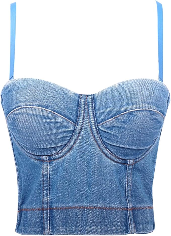 Corsé vintage de mezclilla para mujer, con tirantes delgados